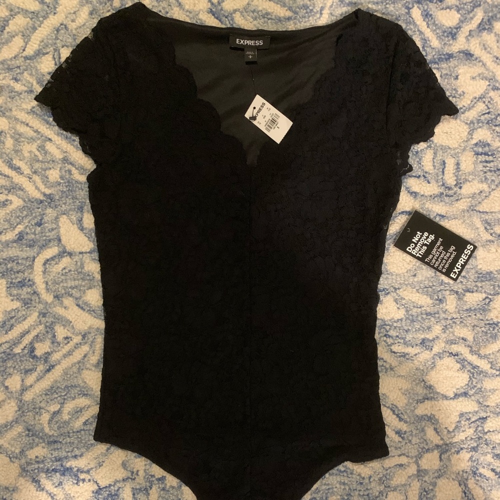 EXPRESS Lace V-Neck Thong Bodysuit